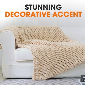 Cheer Collection Chunky Knit Blanket - Throw Blankets for Bed & Couch, Cozy Chunky Knit Throw Blanket, Ultra-Soft Oversized Knitted Blanket, Machine Washable Knit Throw Blanket- 50''x60'', Taupe