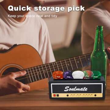 Jonansy Black Guitar Pick Holder Organizer - Durable Guitar Pick Storage Case with 6 Free Guitar Picks Included, Compact Guitar Accessories Display Box for Musicians & Music Enthusiasts