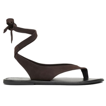 VorisVina Black Ankle Strappy Thong Sandals for Women Cute Suede Flat Sandals Ladies Summer Dressy B...