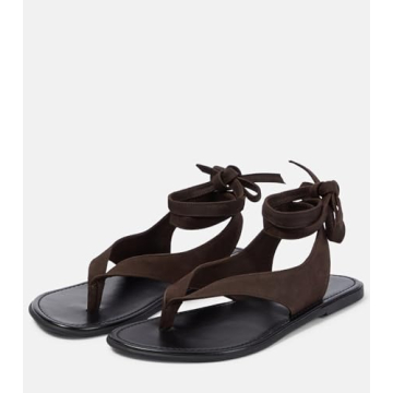 VorisVina Black Ankle Strappy Thong Sandals for Women Cute Suede Flat Sandals Ladies Summer Dressy Beach Flip Flops Sandals