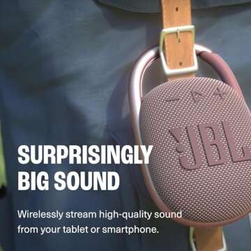 JBL Clip 4 - Portable Mini Bluetooth Speaker, big audio and punchy bass, integrated carabiner, IP67 waterproof and dustproof, 10 hours of playtime, speaker for home, outdoor and travel (Squad)
