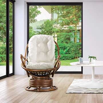 OSP Home Furnishings Kauai Swivel Rocker Chair with Brown Rattan Frame, Linen Fabric