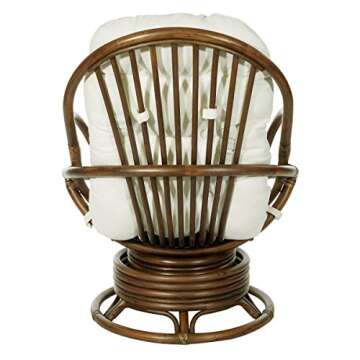 OSP Home Furnishings Kauai Swivel Rocker Chair with Brown Rattan Frame, Linen Fabric