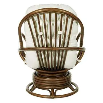 OSP Home Furnishings Kauai Swivel Rocker Chair with Brown Rattan Frame, Linen Fabric