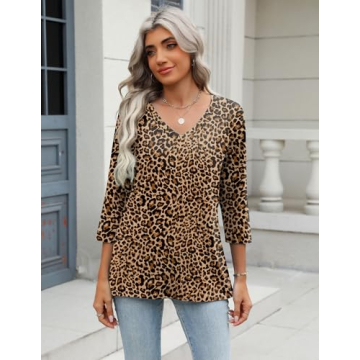 Soft & Stylish Zeagoo 3/4 Sleeve V Neck Blouse