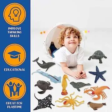 Liberty Imports Bucket of Ocean Sea Animals Toys - 16 PCS Large Underwater Deep Sea Creaures, Realis...