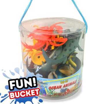 Liberty Imports Bucket of Ocean Sea Animals Toys - 16 PCS Large Underwater Deep Sea Creaures, Realistic Soft Plastic Marine Educational Toy Figures Playset for Toddlers, Kids