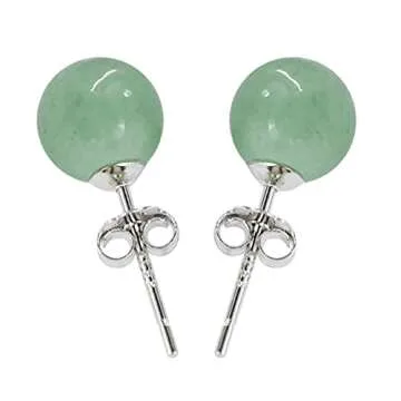 Jade Stud Earrings, 8mm Green Jade Earrings for Women, 925 Sterling Silver Earrings Studs for Sensitive Ears, Jade Jewelry for Women & Men, Good Luck Handmade Earrings Gift for Birthday Anniversary