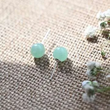 Jade Stud Earrings, 8mm Green Jade Earrings for Women, 925 Sterling Silver Earrings Studs for Sensitive Ears, Jade Jewelry for Women & Men, Good Luck Handmade Earrings Gift for Birthday Anniversary