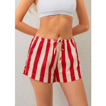 JEIBKOUY Women Striped Boxer Shorts Casual Wide Leg Drawstring Low Rise Elastic Waist Pajama Lounge ...