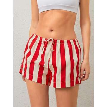 JEIBKOUY Women Striped Boxer Shorts Casual Wide Leg Drawstring Low Rise Elastic Waist Pajama Lounge Pj Sleepwear Red