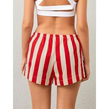JEIBKOUY Women Striped Boxer Shorts Casual Wide Leg Drawstring Low Rise Elastic Waist Pajama Lounge Pj Sleepwear Red