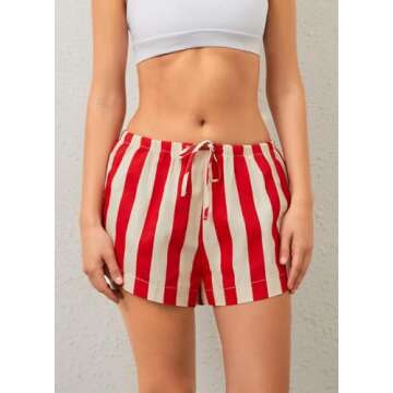 JEIBKOUY Women Striped Boxer Shorts Casual Wide Leg Drawstring Low Rise Elastic Waist Pajama Lounge Pj Sleepwear Red