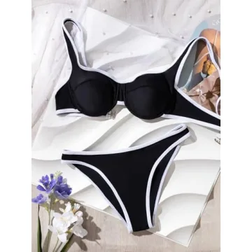 Stylish WDIRARA Women's Color Block Underwire Bikini Set