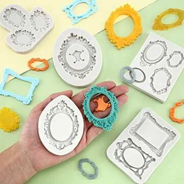 Patelai 5 Pieces Photo Frame Fondant Molds Vintage Frame Molds Silicone Molds Picture Frames Silicone Mold for Cake Decorating,Sugar Gum Paste Chocolate Butter Resin Cookies Polymer Clay