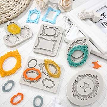 Patelai 5 Pieces Photo Frame Fondant Molds Vintage Frame Molds Silicone Molds Picture Frames Silicone Mold for Cake Decorating,Sugar Gum Paste Chocolate Butter Resin Cookies Polymer Clay