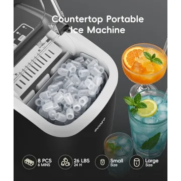 ecozy Portable Ice Makers Countertop, 8 Cubes in 6 Mins, 26lbs/Day, Bullet Ice Maker Machine with 2 ...