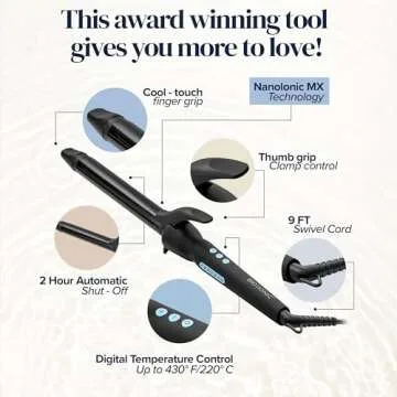 Bio Ionic Long Barrel Styler, 0.75" Curling Iron with Moisture Heat Technology & NanoIonic MX, 2" Longer Barrel Hair Curler, Versatile Curling Wand