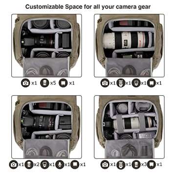 BAGSMART Camera Backpack, DSLR SLR Waterproof Camera Bag with 15 Inch Laptop Compartment & Tripod Holder & Rain Cover, Green