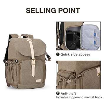 BAGSMART Camera Backpack, DSLR SLR Waterproof Camera Bag with 15 Inch Laptop Compartment & Tripod Holder & Rain Cover, Green