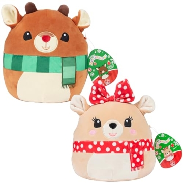 Adorable Squishmallows 8-Inch Rudolph & Clarice Set - Soft & Cuddly Plush Toys for Kids