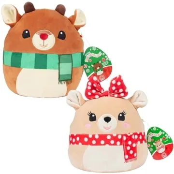 Adorable Squishmallows 8-Inch Rudolph & Clarice Set - Soft & Cuddly Plush Toys for Kids