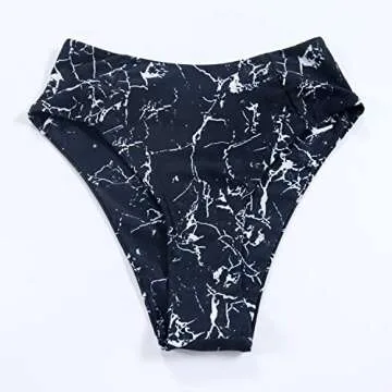 OMKAGI Women's 2 Pieces Bandeau Bikini Swimsuits Off Shoulder High Waist Bathing Suit High Cut(Medium,Black Marble)