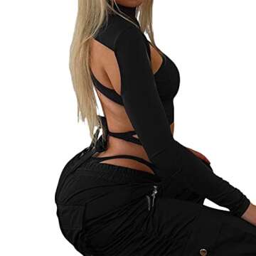 Women Slim One Piece Jumpsuit Long Sleeve Mock Neck Sheer Mesh Leotard Top Cut Out Bodysuit for Rave...