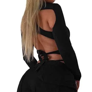 Women Slim One Piece Jumpsuit Long Sleeve Mock Neck Sheer Mesh Leotard Top Cut Out Bodysuit for Rave Party Club (Black, L)