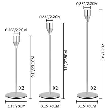 Denique Candlestick Holders 2 Sets, 6 PCS Silver Taper Candle Holders, Candlestick Holders Set for T...