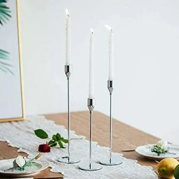 Denique Candlestick Holders 2 Sets, 6 PCS Silver Taper Candle Holders, Candlestick Holders Set for Table Centerpiece Vintage Modern Candle Holders for Home Wedding Decoration