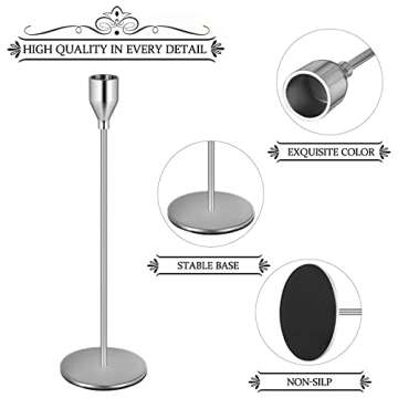Denique Candlestick Holders 2 Sets, 6 PCS Silver Taper Candle Holders, Candlestick Holders Set for Table Centerpiece Vintage Modern Candle Holders for Home Wedding Decoration