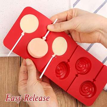 Webake Lollipop Mold With Sticks 3 Pack Sucker Molds Chocolate Hard Candy Molds Silicone 6 Cavity Swirl Lollypop