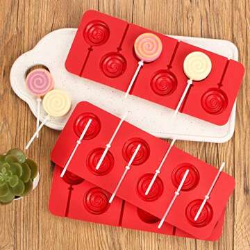 Webake Lollipop Mold With Sticks 3 Pack Sucker Molds Chocolate Hard Candy Molds Silicone 6 Cavity Swirl Lollypop
