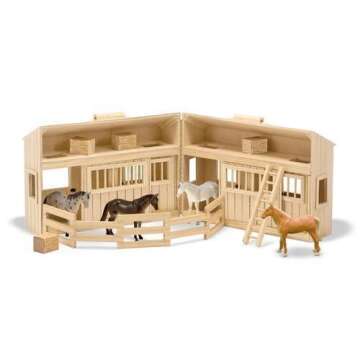 Melissa & Doug Fold and Go Mini Stable with 12 Horse Pasture Pals Bundle