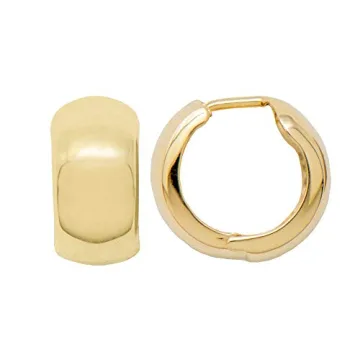 Thick 14K Gold Huggie Hinged Hoop Earrings .60 Inch (15mm) (8mm Wide) (Yellow Gold)