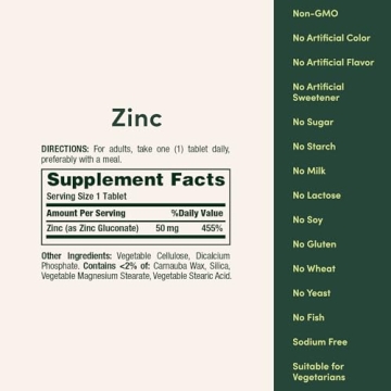 Nature's Bounty Zinc 50mg for Immune & Skin Health