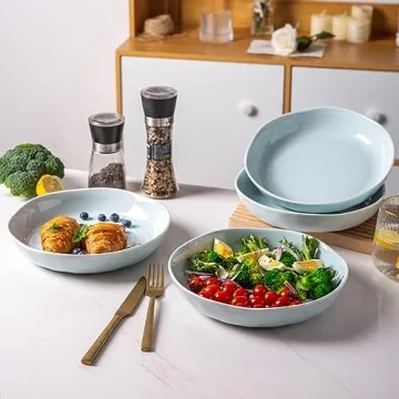 LERATIO 9.75 Ceramic Flat Pasta Bowls Set of 4