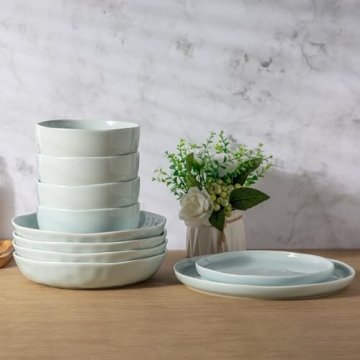 LERATIO 9.75 Ceramic Flat Pasta Bowls Set of 4