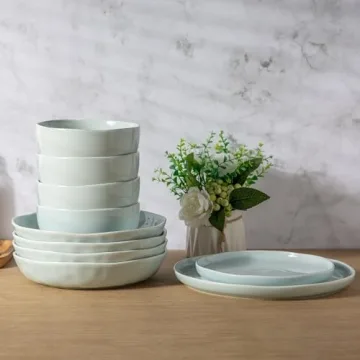 LERATIO 9.75 Ceramic Flat Pasta Bowls Set of 4