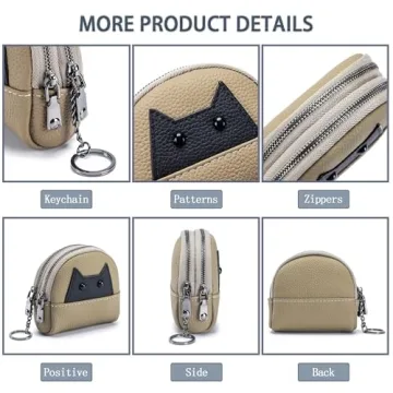 Stylish Cat Leather Coin Purse with Keychain