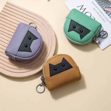 Stylish Cat Leather Coin Purse with Keychain