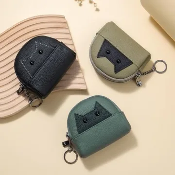 Stylish Cat Leather Coin Purse with Keychain