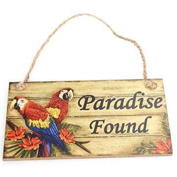 BESTOYARD Paradise Found Wooden Signs Hawaiian Luau Summer Beach Party Hanging Sign Wall Sign Decoration