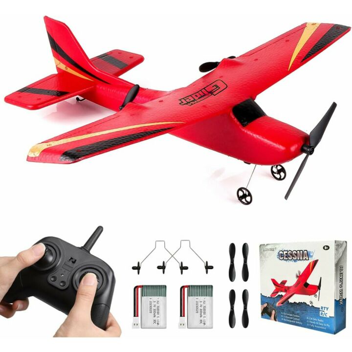 HAWK'S WORK 2 CH RC Airplane, RC Plane Ready to Fly, 2.4GHz Remote Control Airplane, Easy to Fly RC Glider for Kids & Beginners (Red)