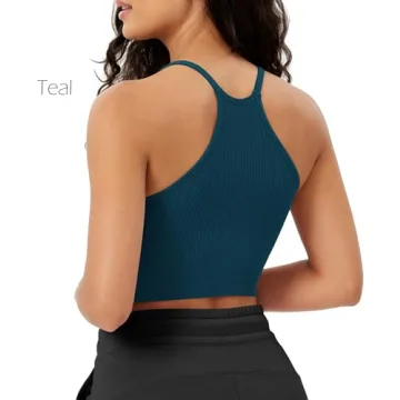 ODODOS Women's 3-Pack Seamless Rib-Knit Crop Tank Tops