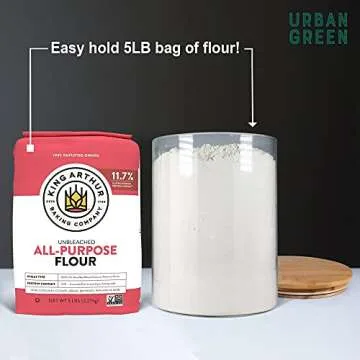 Urban Green Glass Jar with Bamboo Lids (2 sets 100oz) with Metal Scoop, Glass Food Storage Containers with Lids, Airtight Glass Canisters sets, Glass Jar with Lids, Glass Flour Contaner,