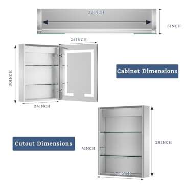ExBrite LED Lighted Bathroom Medicine Cabinet with Mirror, 24 x 30 Inch, Recessed or Surface led Med...