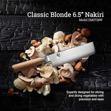 Shun Classic Blonde 6.5" Nakiri Knife, Handcrafted Japanese Vegetable Knife, VG-MAX Core with Damasc...