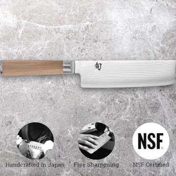 Shun Classic Blonde 6.5" Nakiri Knife, Handcrafted Japanese Vegetable Knife, VG-MAX Core with Damascus Stainless Steel Cladding, Pakkawood Handle, Slicing Tool for Professional and Home Chefs